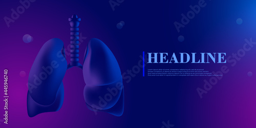 Lung disease in human body. Human health, respiratory system, pneumonia illness, biology science, smoker asthma, healthcare concept. Organ anatomy illustration