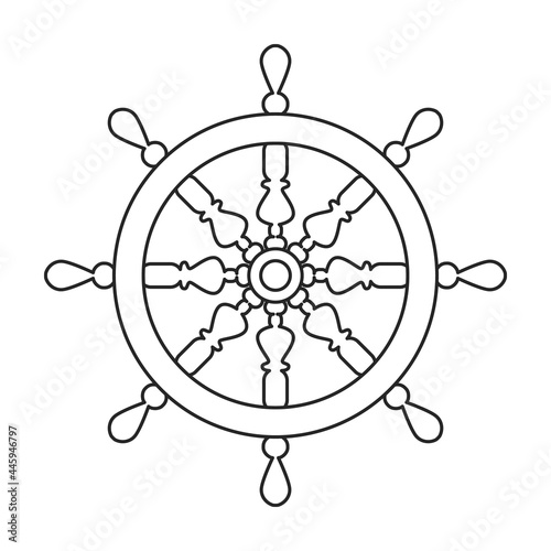 Ship wheel vector outline icon. Vector illustration helm on white background. Isolated outline illustration icon of ship wheel .