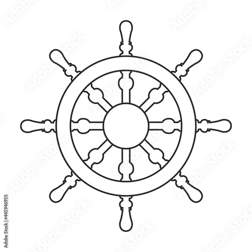 Ship wheel vector outline icon. Vector illustration helm on white background. Isolated outline illustration icon of ship wheel .