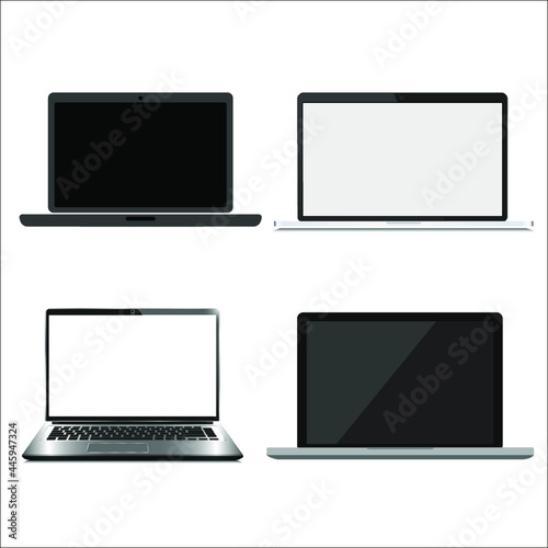 Realistic laptop with blank screen on a white background laptop Icon Vector.