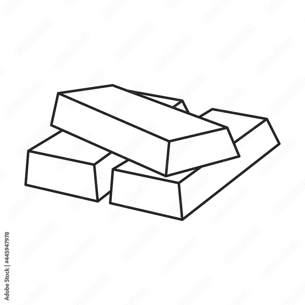 Golden bars vector outline icon. Vector illustration gold ingot on white background. Isolated outline illustration icon of golden bars . Golden bars vector outline icon. Vector illustration gold ingot on white background. Isolated outline illustration icon of golden bars .