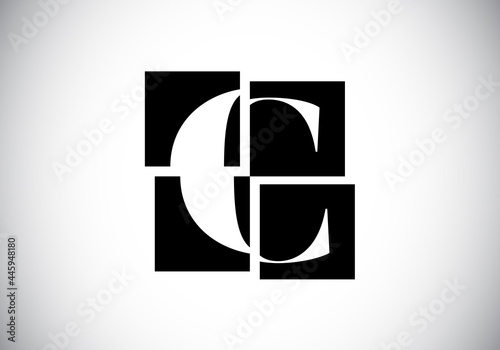 Initial C monogram letter alphabet made of four squares. Font emblem. Broken, puzzle alphabet sign. Modern vector logo design for business, and company identity.