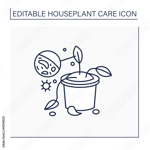 Gardening line icon. Plants diseases. Remove and destroy diseased houseplants.Home gardening. Houseplant care concept.Isolated vector illustration.Editable stroke