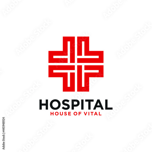 Red Cross icon. Medical Hospital Logo design. Vector Illustration.
