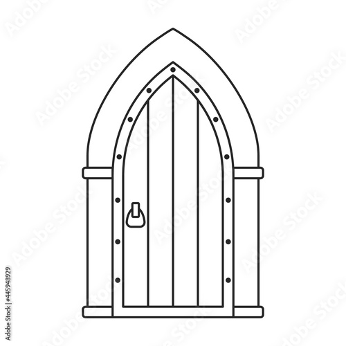 Door medieval vector outline icon. Vector illustration doors castle on white background. Isolated outline illustration icon of door medieval .