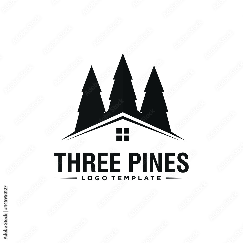 Three Pines and House icon. Home Logo design. Vector Illustration. Three Pines and House icon. Home Logo design. Vector Illustration.