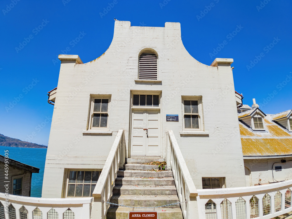 Fototapeta premium Sunny view of some historical building in Alcatraz island