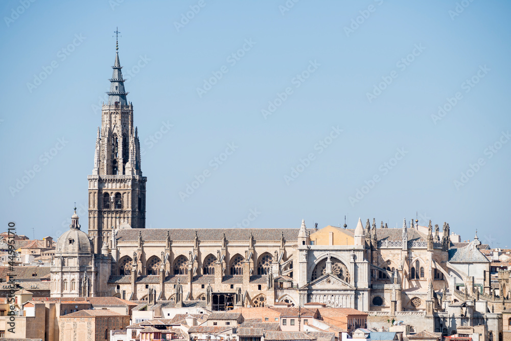 View of the cathedral of Toledo on a sunny summer day. El greco, museums, gothic and the three religions.