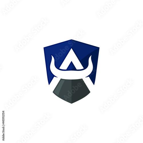 Letter A in the Shield with Horn icon. Security Logo design. Vector Illustration.