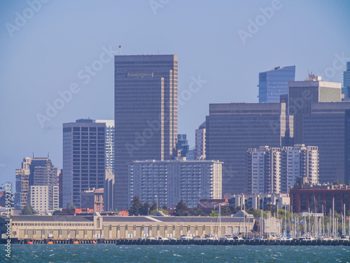 Sunny view of the San Francisco skyline from Alcatraz island