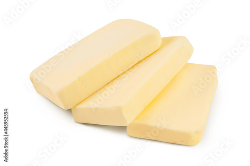 butter slices isolated on white background with clipping path and full depth of field