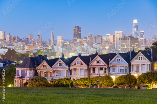 Night view of the famous Painted Ladies with skyline