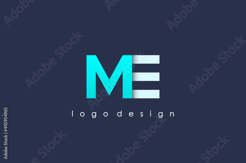 Initial Letter M and E Linked Logo. Blue and White Linked Letter Origami Style isolated on Blue Background. Usable for Business and Branding Logos. Flat Vector Logo Design Template Element.