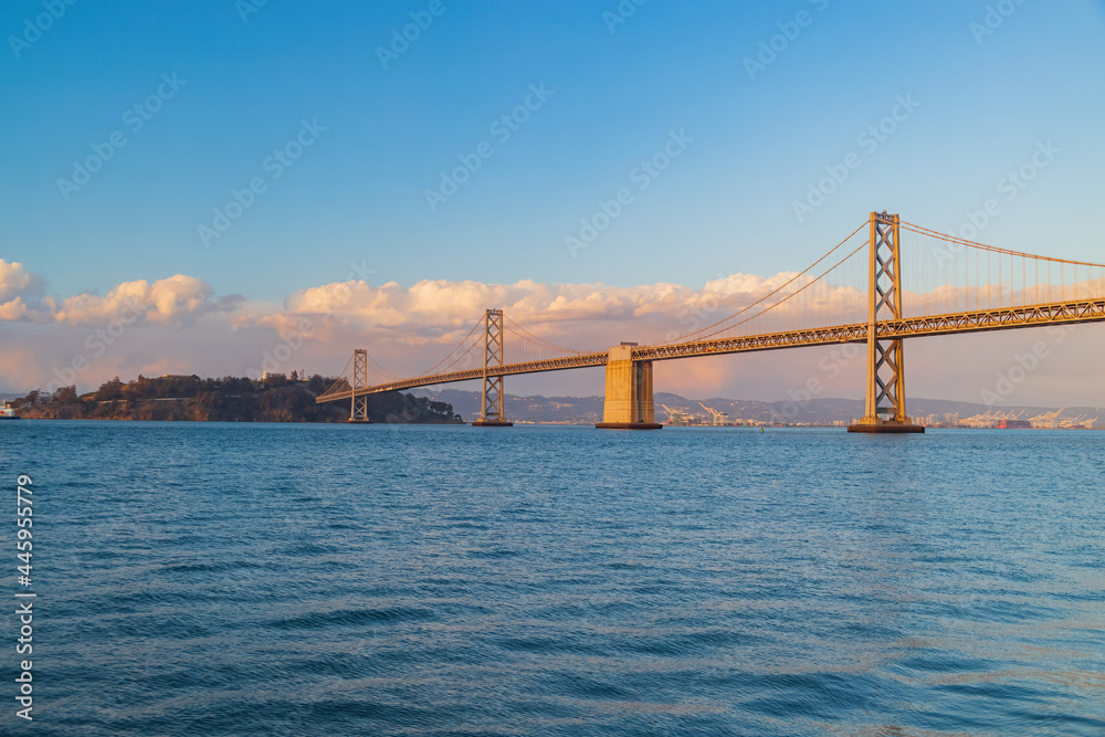 Sunny view of The San Francisco Oakland Bay Bridge