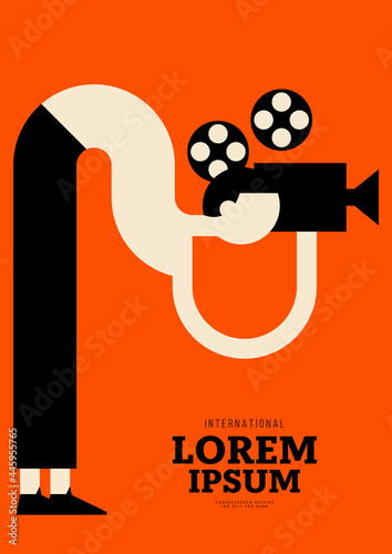 Movie poster design template background with vintage film camera