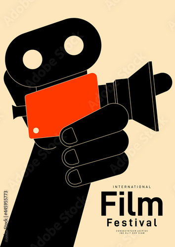 Movie festival poster design template background with vintage film camera