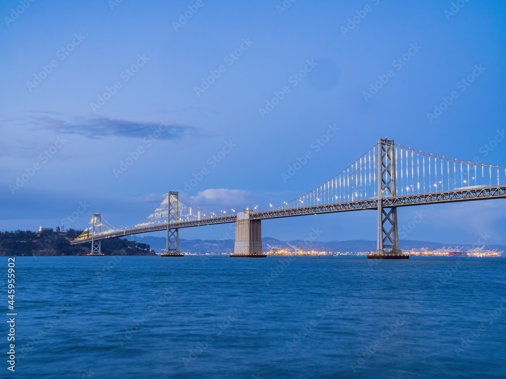 Twilight view of The San Francisco Oakland Bay Bridge