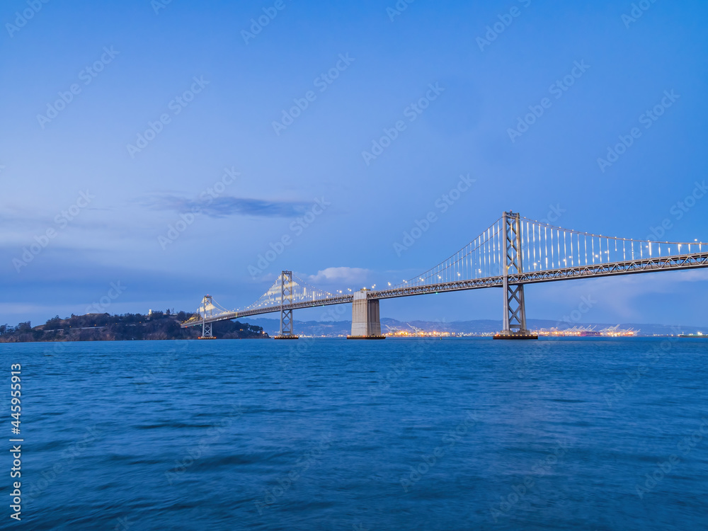 Twilight view of The San Francisco Oakland Bay Bridge