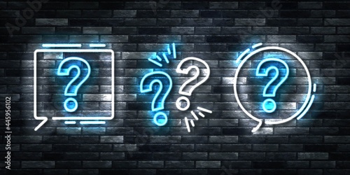 Vector realistic isolated neon sign of Question logo for template decoration and covering on the wall background.