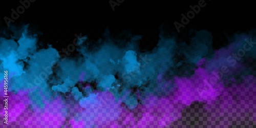 Vector realistic isolated Blue and Purple Smoke effect for decoration and covering on the transparent background.