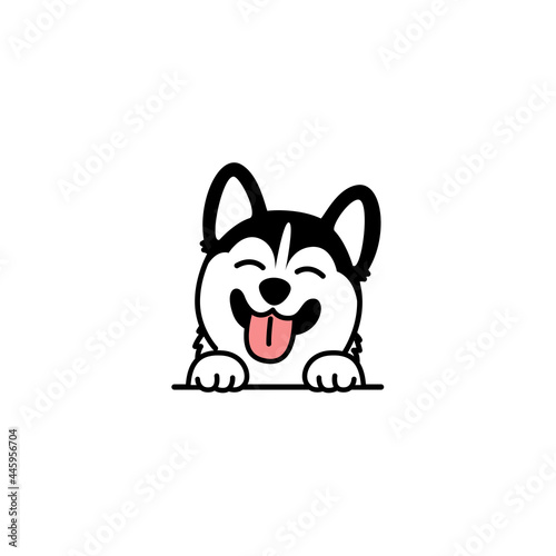 Cute siberian husky dog smiling cartoon, vector illustration