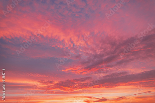 Amazing cloudscape on the sky at sunrise time. © serjiob74