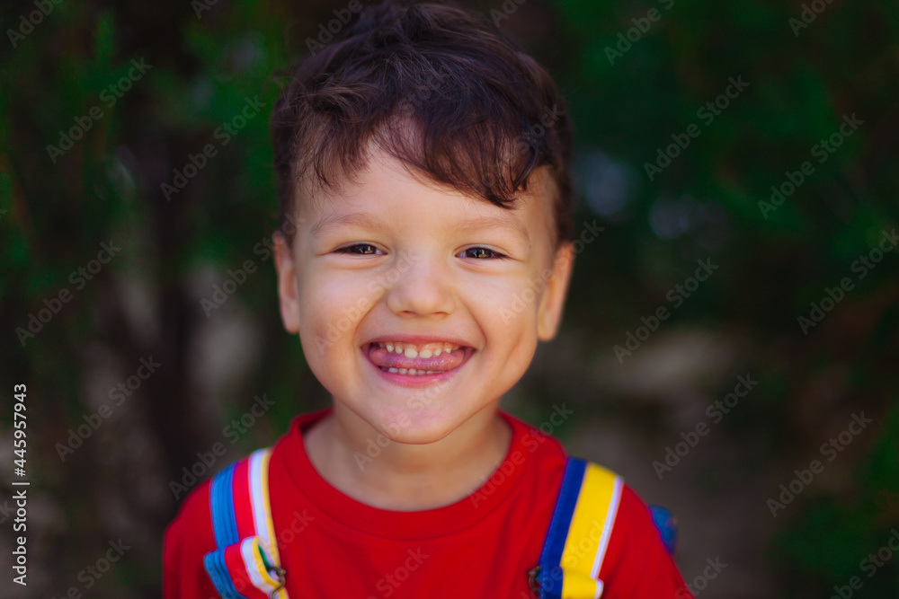 a large portrait of a cute funny boy with a slugged tongue. the child shows a speech therapy exercise for the development of speech. Exercise for tongue. Charging for tongue. a large portrait of a cute funny boy with a slugged tongue. the child shows a speech therapy exercise for the development of speech. Exercise for tongue. Charging for tongue.