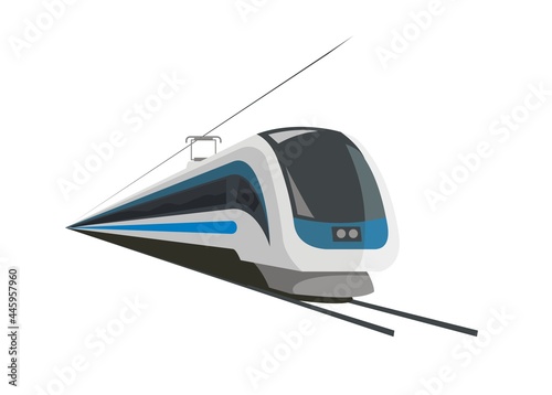 Fast train with catenary and wire

