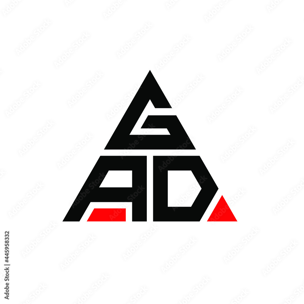 GAD triangle letter logo design with triangle shape. GAD triangle logo design monogram. GAD triangle vector logo template with red color. GAD triangular logo Simple, Elegant, and Luxurious Logo. GAD  - obrazy, fototapety, plakaty 