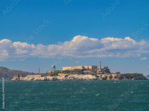 Sunny view of the Alcatraz Island and San Francisco Bay