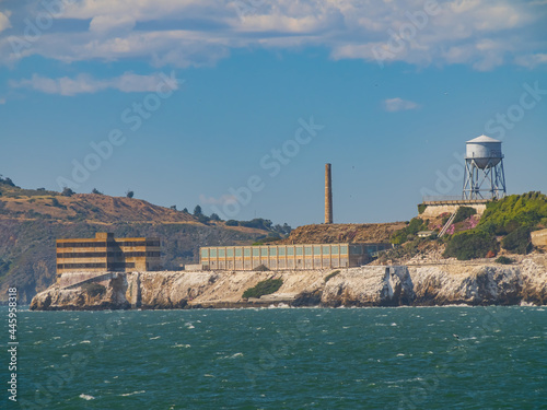 Sunny view of the Alcatraz Island and San Francisco Bay