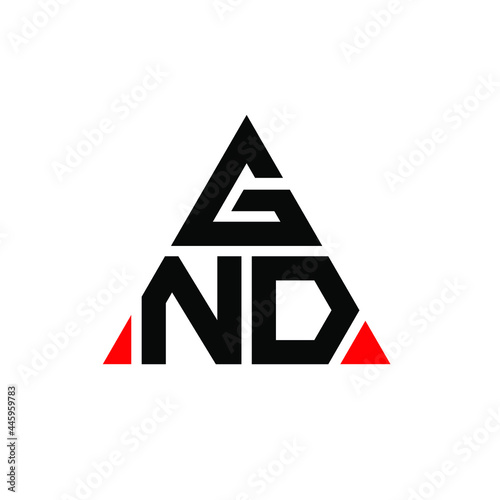 GND triangle letter logo design with triangle shape. GND triangle logo design monogram. GND triangle vector logo template with red color. GND triangular logo Simple, Elegant, and Luxurious Logo. GND 