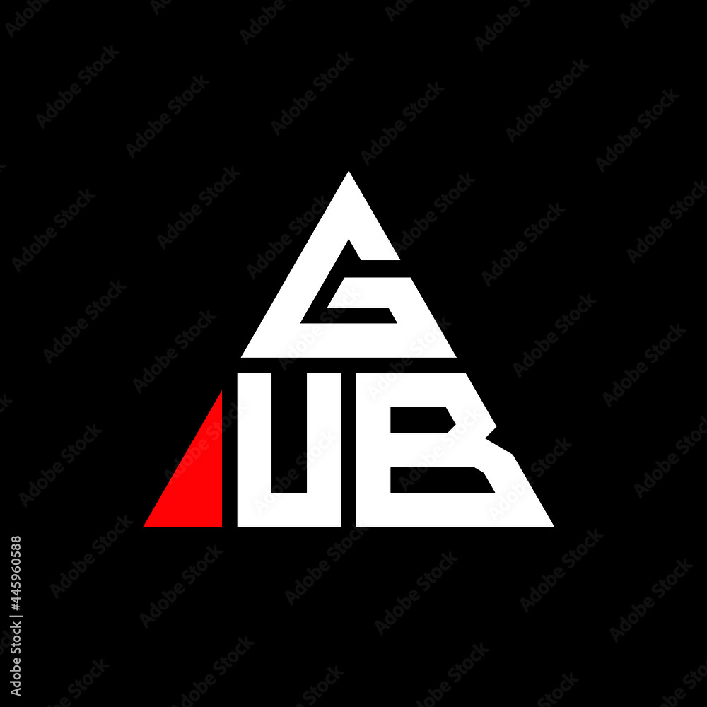 GUB triangle letter logo design with triangle shape. GUB triangle logo design monogram. GUB triangle vector logo template with red color. GUB triangular logo Simple, Elegant, and Luxurious Logo. GUB 