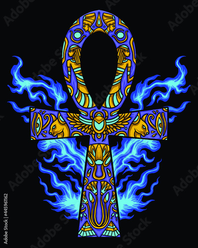 Egyptian Ankh Golden Blue Fire Logo