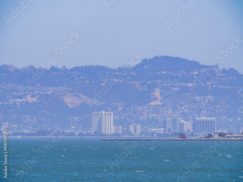 Sunny view of the Berkeley cityscape from Alcatraz island