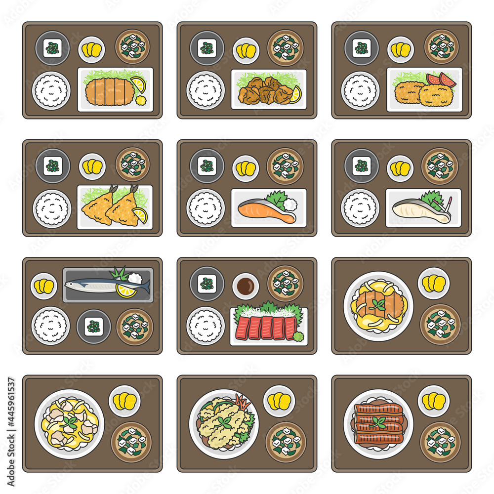 和食の定食のイラストセット Stock Vector Adobe Stock