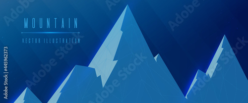 Cold Mountain Top Snow Ice Tourism Sport Eco Travel Mountains Peaks Cliffs Rocks Ridges Mountain Range Golden Hour Inspiring Nature ,wireframe ,plexus , low poly . EPS 10 .vector illustration
