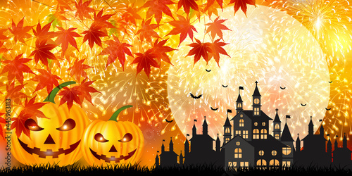 ハロウィン　かぼちゃ　城　背景
