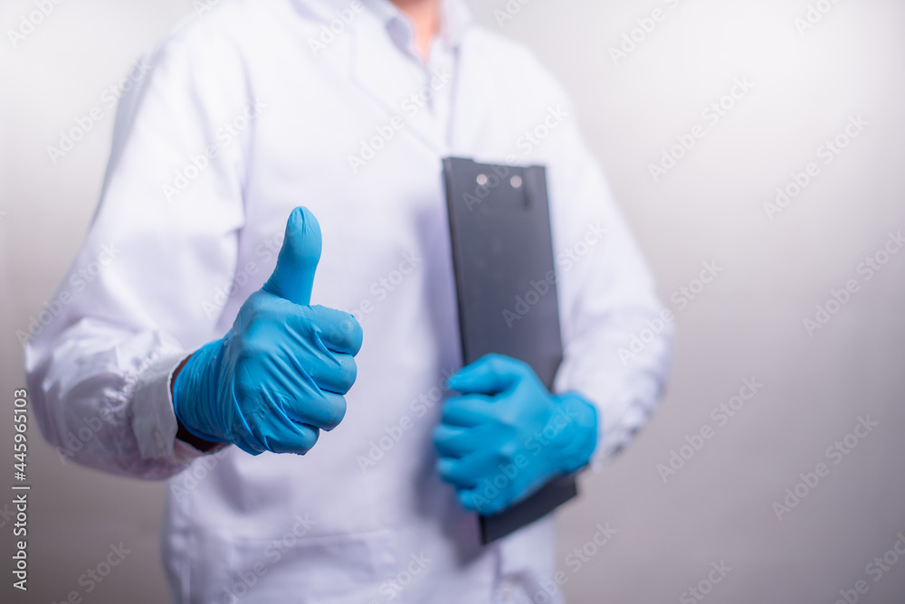 Doctor Showing thumbs up for best healthcare and insurance package plan for advertising, healthcare and pandemic concept.