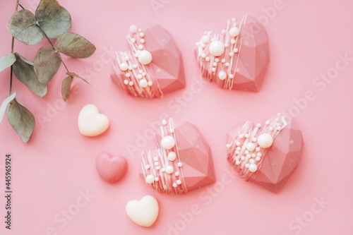 Pink heart-shaped cake. Gift for Valentine's Day and Women's Day © Anastassiya 