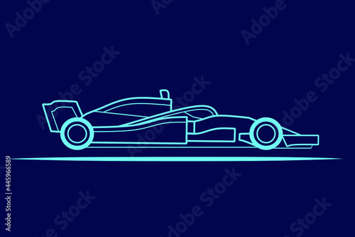 Formula one sport race line potrait logo colorful design with dark background. Isolated navy background. 