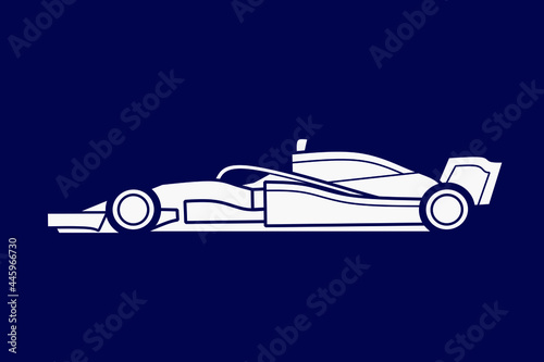 Formula one sport race line potrait logo colorful design with dark background. Isolated navy background. 