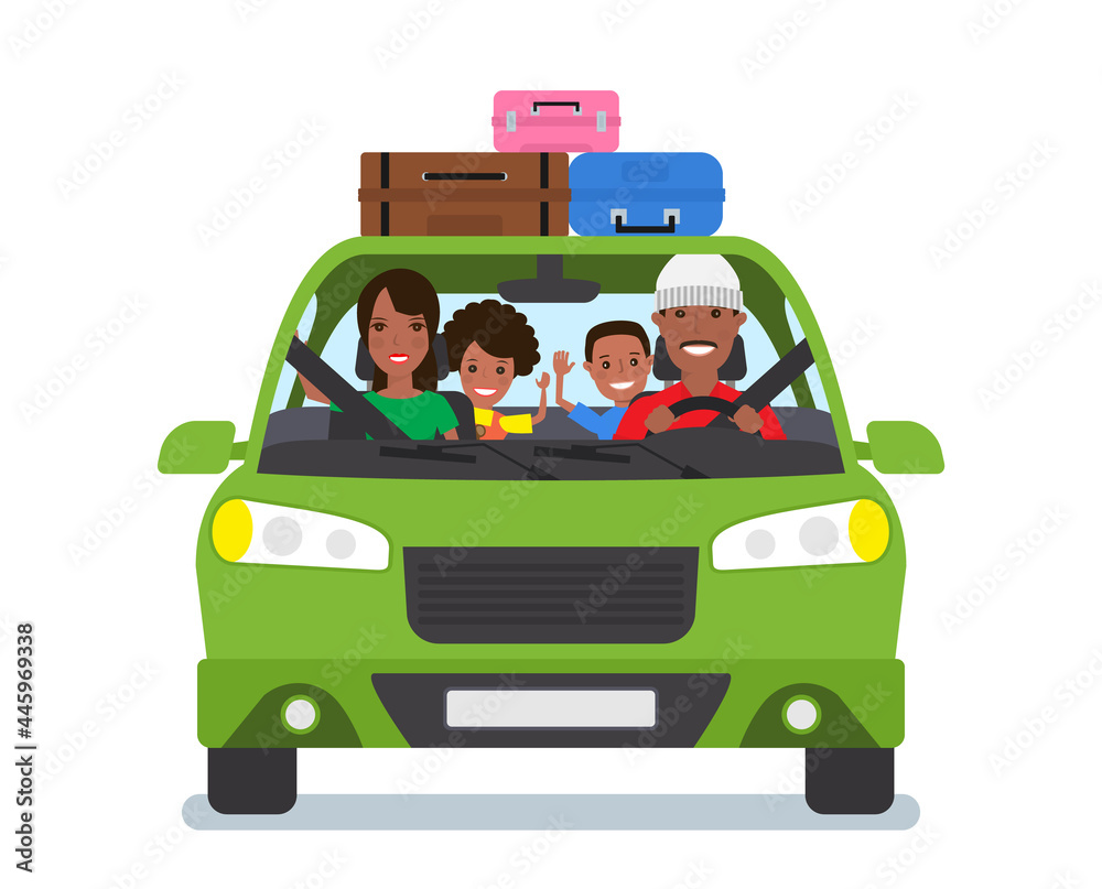 happy african american family travel by car front view vector illustration happy african american family travel by car front view vector illustration