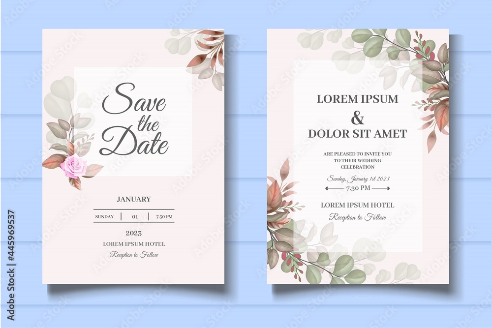 Obraz premium Beautiful Hand Drawing Floral Wedding Invitation Template