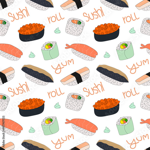 seamless pattern sushi japanese food
