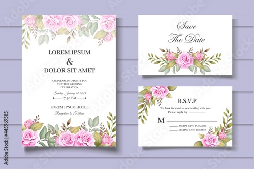 Beautiful Hand Drawing Floral Wedding Invitation Template