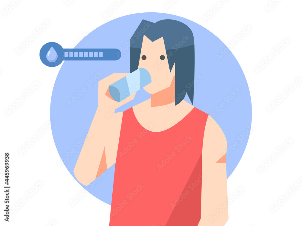 Boy drinkingnwater isolated on blue, white background and video game bar. flat vector illustration. concept of dehydration, drinking, water etc. Boy drinkingnwater isolated on blue, white background and video game bar. flat vector illustration. concept of dehydration, drinking, water etc.