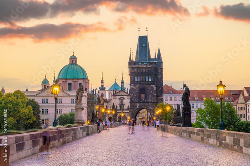 Canvas Print Downtown Prague city skyline, old town cityscape, Czech Republic