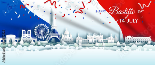 Illustration Anniversary celebration happy independence france day in background france flag.