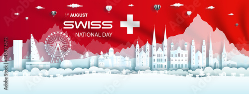 Illustration Anniversary celebration happy independence switzerland day. photo